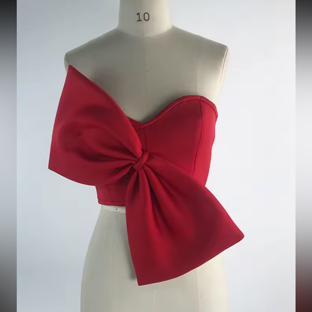 Bow crop tube top red huge bow zipper back NWT runway style fashion - Picture 2 of 3